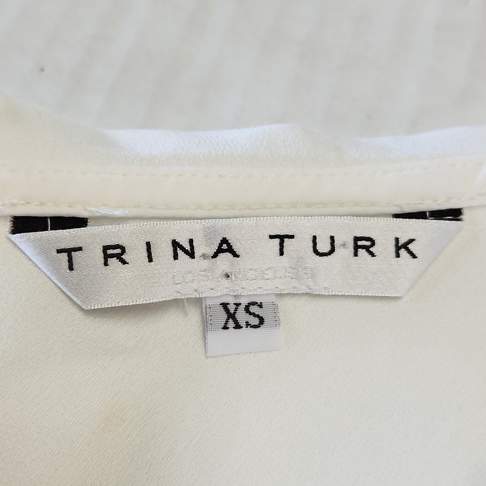 Trina Turk Hot Springs Top XS White One Shoulder Bow Ruffle Asymmetrical USA - Picture 4 of 10